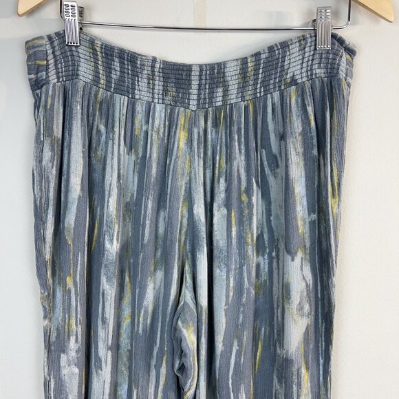 Free People Pants Womens Large Gray Blue Yellow Abstract Wide Leg Boho Lounge - Picture 9 of 15